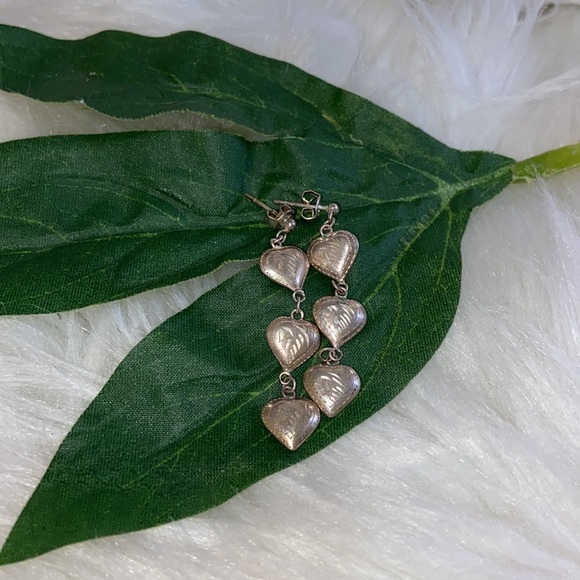 Sterling Silver Dangling Heart Earrings - Picture 8 of 17